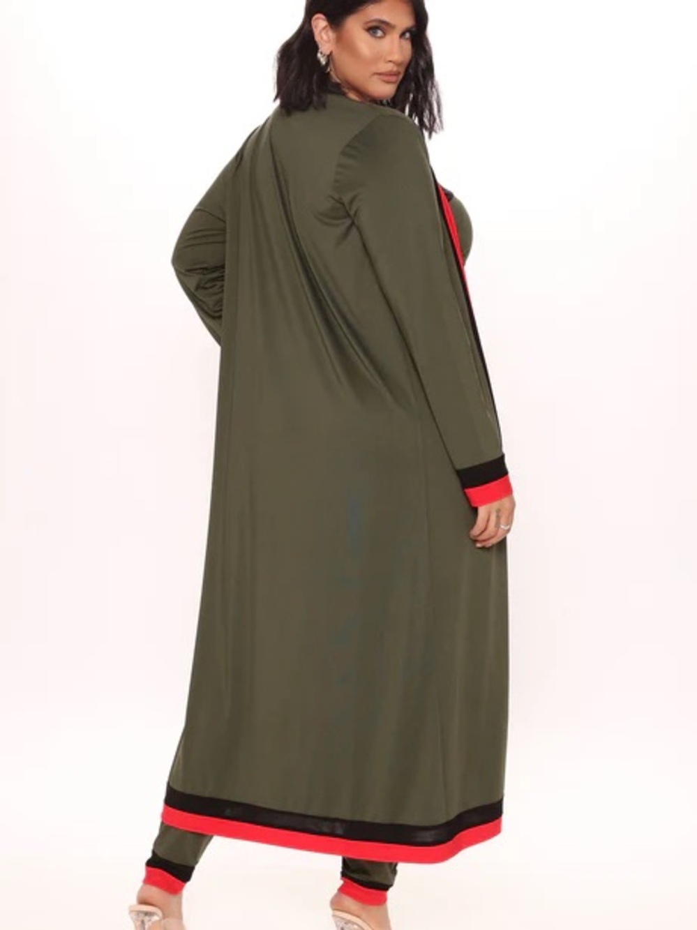 My way 3 pc Olive Green  Lounge Jumpsuit Set with Red Trim - Picture 4 of 4